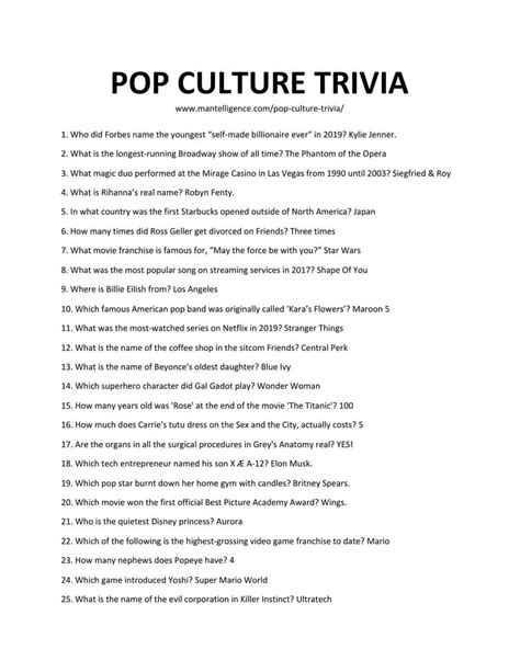 100+ Pop Culture Trivia Questions.